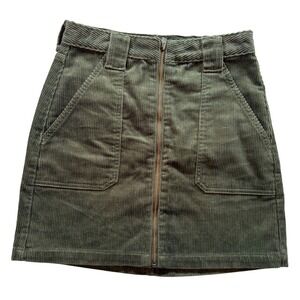 Hollister Ultra High-Rise Olive Green Corduroy Zip Front Mini Skirt Size 1 New
